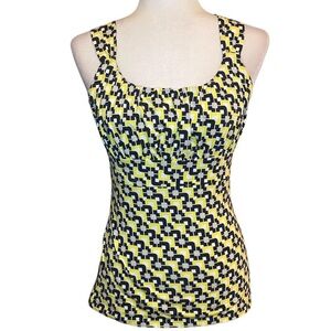 Ann Taylor Black and Yellow Geometric Tank Top
